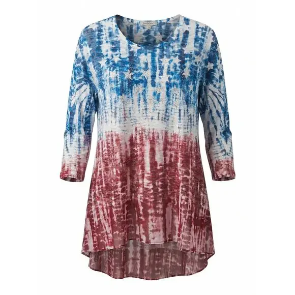 Jess & Jane Womens L Boho Artsy Eclectic Indie USA Rhinestone Star Tunic Top - Picture 1 of 12